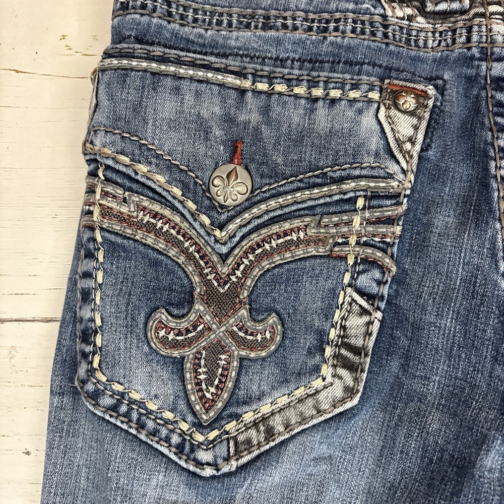 Rock Revival Mens Thick Stitch Jeans Kort Straight Leg Jeans Size 34 (36X33) - Picture 3 of 11